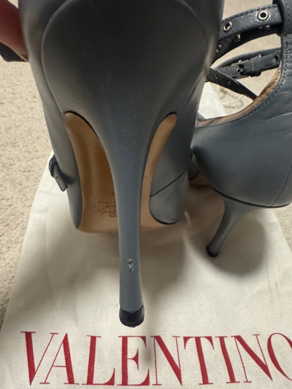 Valentino Blue and Tan Pointed Lace-Up Pumps - Picture 5 of 5